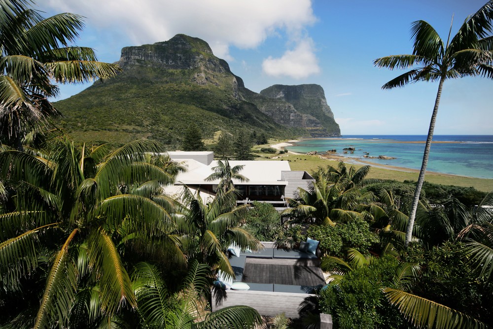 Capella Lodge with scenic ocean views of Mount Gower, Lord Howe Island.