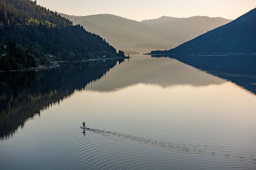 A paddle boarder on Kootenay Lake in Nelson, BC