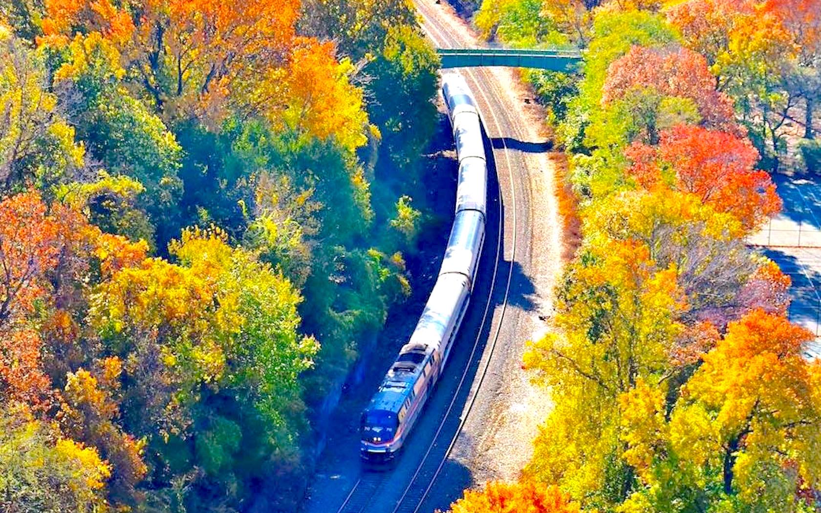 Amtrak train travelling across America