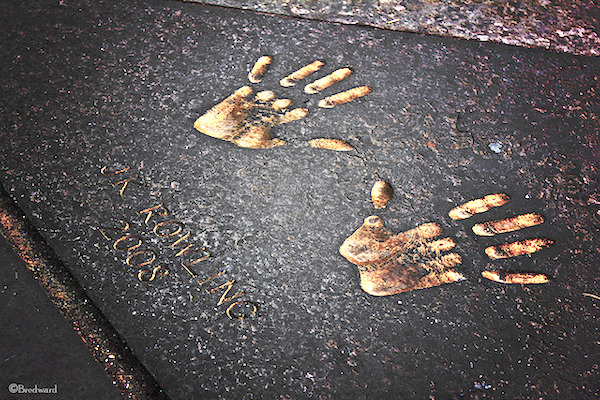 JK Rowling's hand prints in stone on the Royal Mile in Edinburgh, on a Harry Potter tour of Edinburgh.