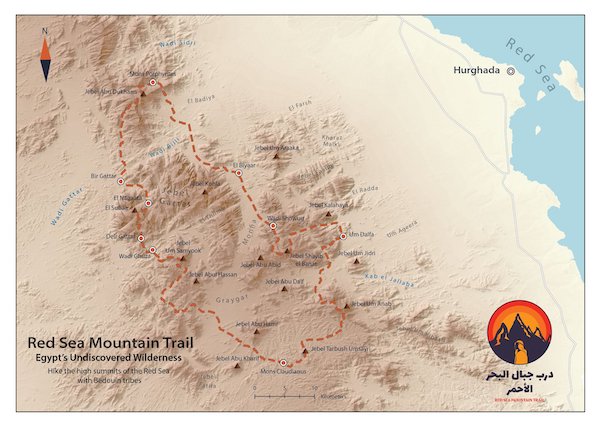 A map of the Red Sea Mountain Trail in Egypt hiking