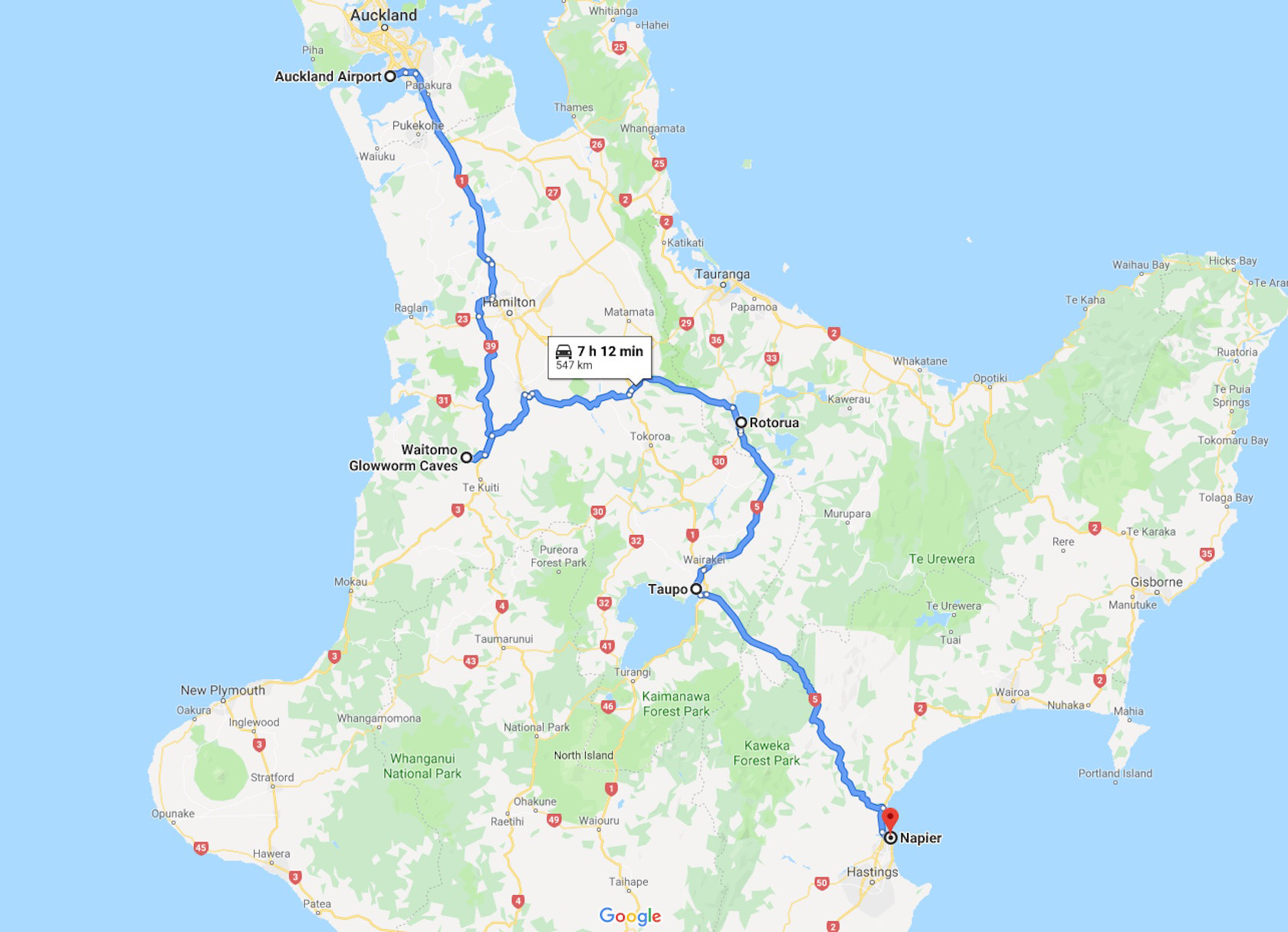 north island new zealand road trip map