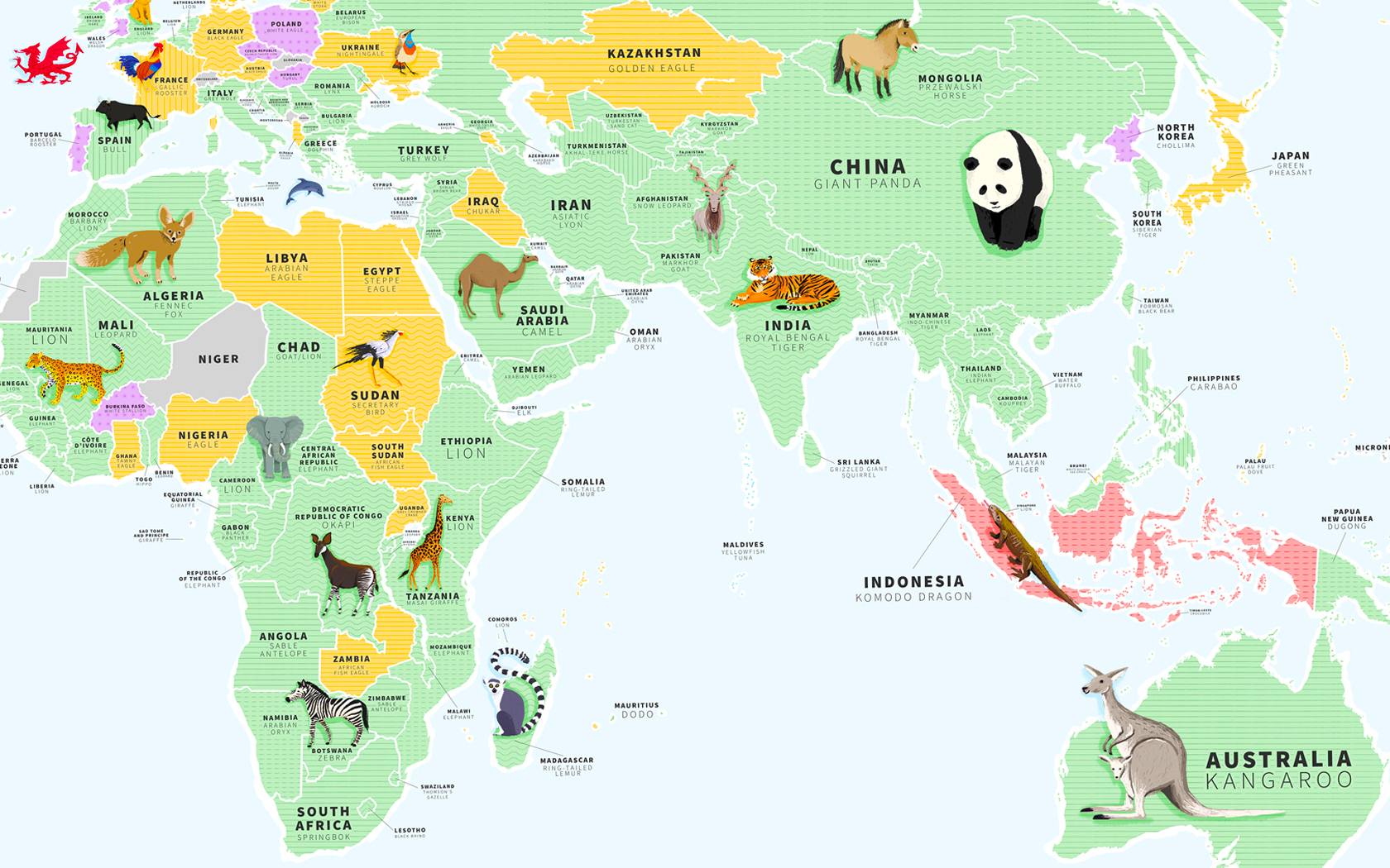 National Animal Map Shows Conservation Status Of All National Animals